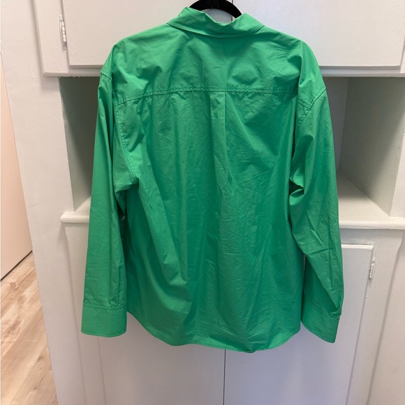 T by Alexander Wang Boyfriend Button Up Shirt Bright Green Poplin Oversized - Picture 9 of 11